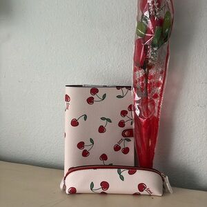 🩷🍒🩷 COACH NOTEBOOK WITH HEART CHERRY PRINT & PENCIL CASE 🩷🍒🩷 NWT 🩷🍒🩷